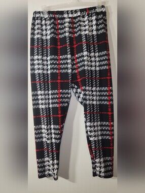 Leggings. Thick Fabric. Red White Black Plaid. 4XL.